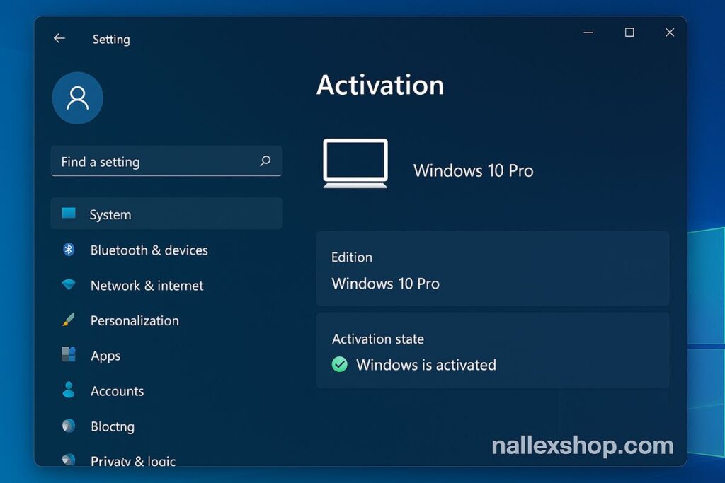 Windows 10 Pro key activated successfully in Windows 10 settings showing Windows is activated