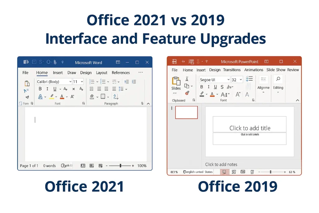 Office 2021 vs Office 2019 interface and feature comparison chart