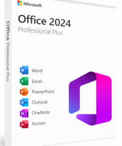 Microsoft Office 2024 Professional Plus box image showing Word, Excel, PowerPoint, Outlook, OneNote and Access apps on product packaging.